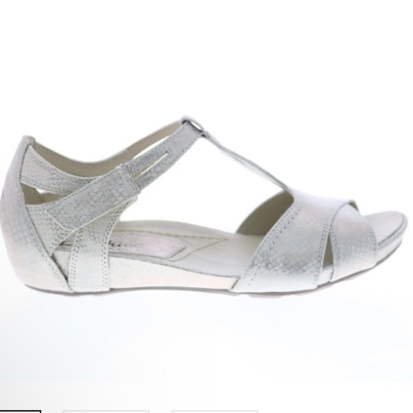 Earthies Ponza T-Strap PONZA Off- White Metallic  Leather Strap Sandals Shoes 9B - Picture 2 of 8